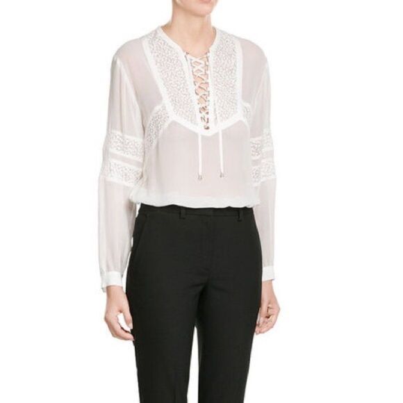 The Kooples White Lace Up Peasant Boho Top Small - Picture 1 of 8